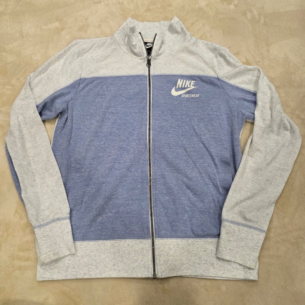 Nike Sportswear Gym Vintage Full Zip Jacket Colorblock Gray Blue Womens M